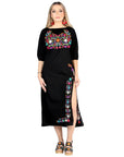 Artisanal Embroidered Dress 100% Cotton in Black