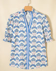 Floral V-Neck Flounced Short Sleeve Blouse