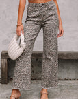 Brianna Leopard Frayed Edge Wide Leg High Waist Jeans