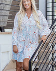 Floral Tie Neck Long Sleeve Mini Dress