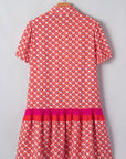 Floral Geometric Colorblock Ruffle Hem Dress