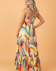 Abstract Stripe Patchwork Tie Strap Maxi Dress