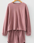 Solid Textured Knit Pullover and Shorts Set