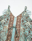 Floral V-Neck Ruffle Trim Backless Tassel Waist Dress