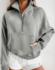 Zip Up Stand Collar Ribbed Thumbhole Sleeve Sweatshirt