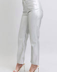 Tummy Control Metallic Silver Faux Leather Straight