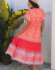 Floral Tassel Tie Sleeve Empire Waist Maxi Dress