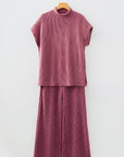 Corded Knit Mock Neck Tee and Pant Set