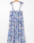 Floral Self-Tie Straps Ruffle Flowy Maxi Dress