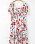 Plus Size Floral Puff Sleeve Midi Dress