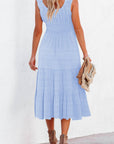 Shirred Pleated Square Neck Sleeveless Midi Dress