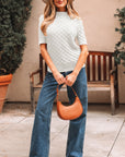 Fish Scale Textured Knit Short Sleeve Sweater