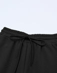 Solid Textured T-Shirt and Drawstring Pants Set