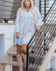 Floral Tie Neck Long Sleeve Mini Dress
