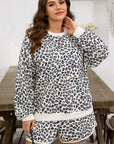 Plus Size Leopard Pullover and Shorts Set