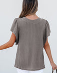 Brynn Textured Flutter Sleeve Top