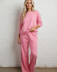 Stripe Drop Shoulder Top & Buttoned Pants Set