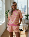 Stripe Terry Knit Top & Shorts Set
