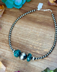 16.5” Turquoise Necklace – Sterling Silver Pearls