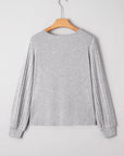 Hollow Lace Ribbed Knit Patchwork Long Sleeve Top