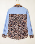 Stripe Leopard Patchwork Long Sleeve Buttoned Shirt