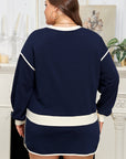 Plus Size Colorblock Top and Lace-up Skirt Set
