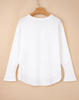 Solid Waffle Ribbed Patchwork Dolman Sleeve Oversized Top