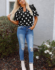 Nola Notched Balloon Sleeve Blouse