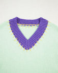 Colorblock Stitched V-Neck Drop Shoulder Sweater