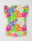 Abstract Leopard Pleated Flutter Sleeve Blouse