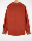 Velvet Button-Up Flap Pocket Drop Shoulder Shacket