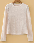 Lace Semi Sheer Long Sleeve Cropped Top