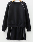 Patchwork Contrast Piping Pullover and Mini Skirt Set