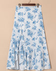 Salma Boho Floral High Waist Ruffle Split Maxi Skirt
