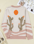 Plus Size Western Cactus Button-front Cardigan Sweater