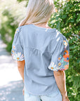 Floral Embroidered Puff Sleeve Blouse