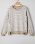 Stripe Ribbed Trim Drop Shoulder Top