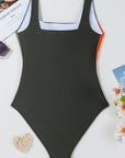 Colorblock Padded Square Neck One Piece Swimsuit