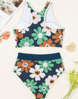 Flower Zip-Up Racerback Top & High Waist Bikini Set