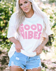 GOOD VIBES Chenille Embroidered Crewneck Tee