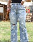 Plus Size Star Buttoned Slit Knee Distressed Jeans