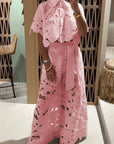 Crochet Floral Lace Button-down shirts & wide leg pant set