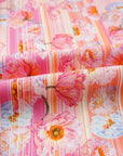 Floral Poppy Stripe Colorblock V-Neck Short Sleeve Blouse