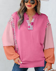 Maddie Texture Colorblock Patchwork Long Sleeve PLUS Top