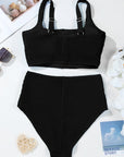 Colorblock Corded Top & High Waist Bikini Set