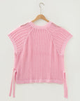 Plus Size Crochet Bow Tie Short Sleeve Sweater