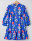 Floral 3/4 Puff Sleeve Ruffle Hem Dress