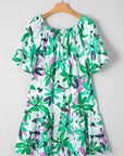 Floral Shirred Square Neck Mini Dress