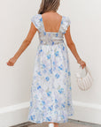 Floral Ruffle Sleeve Smocked High Waist Dress