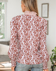 Floral Stripe Frilled Trim Long Sleeve Shirt